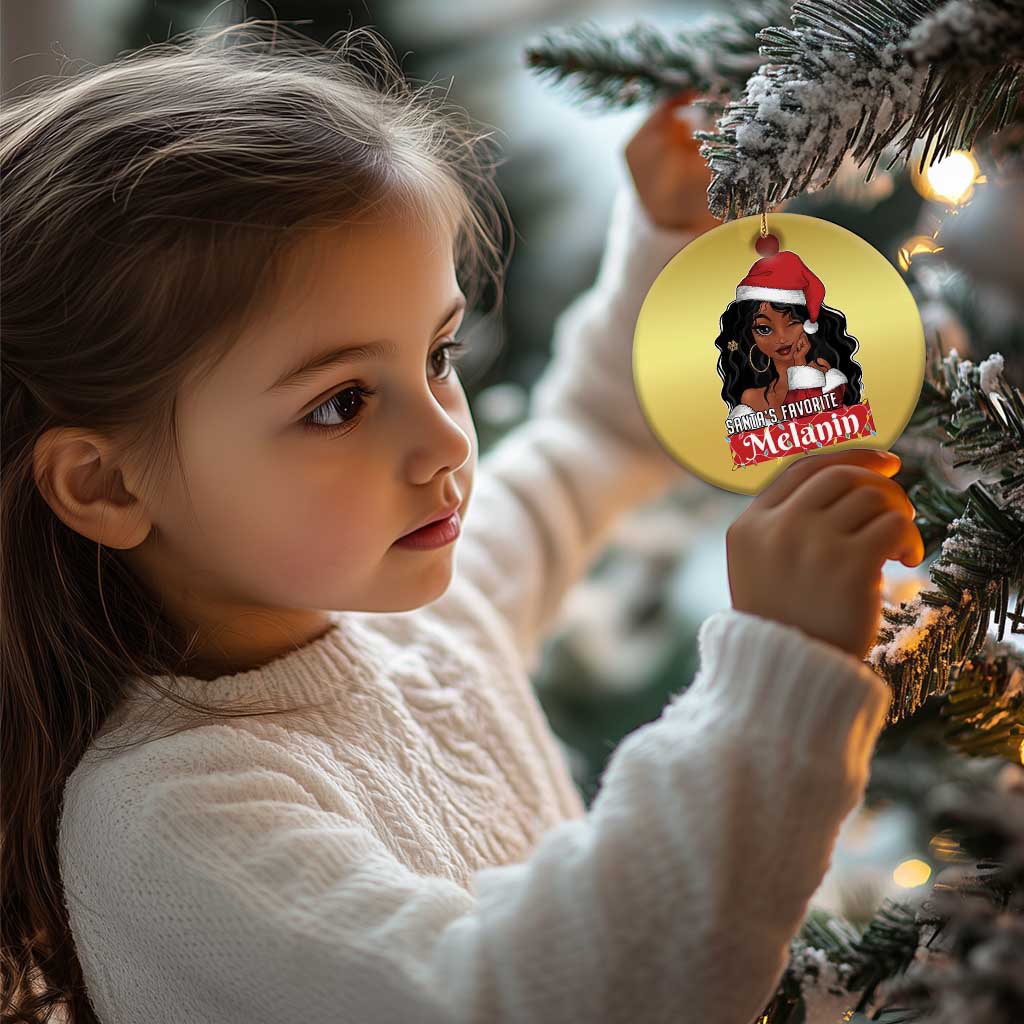 African American Xmas Christmas Ornament Santa's Favorite Melanin Santa Girl TS11