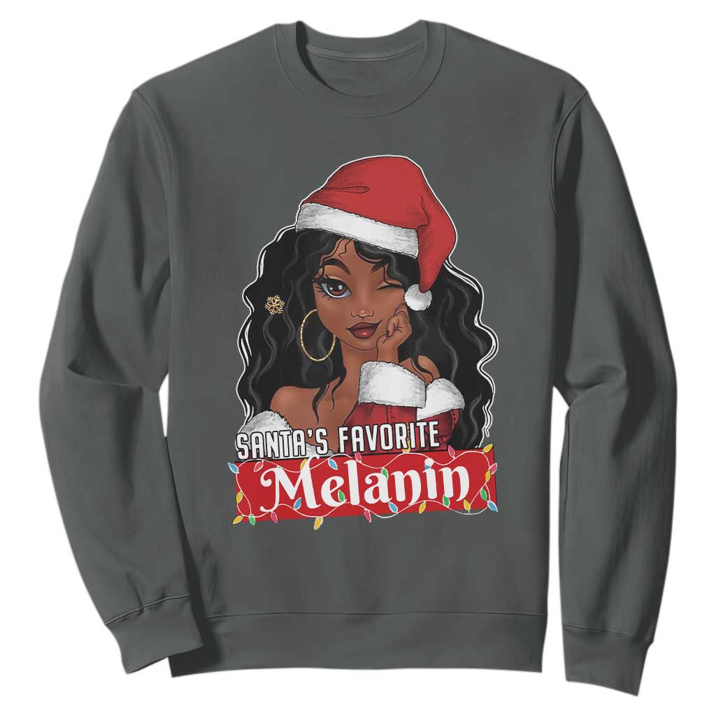 African American Christmas Sweatshirt Santa's Favorite Melanin Black Santa Girl TS11