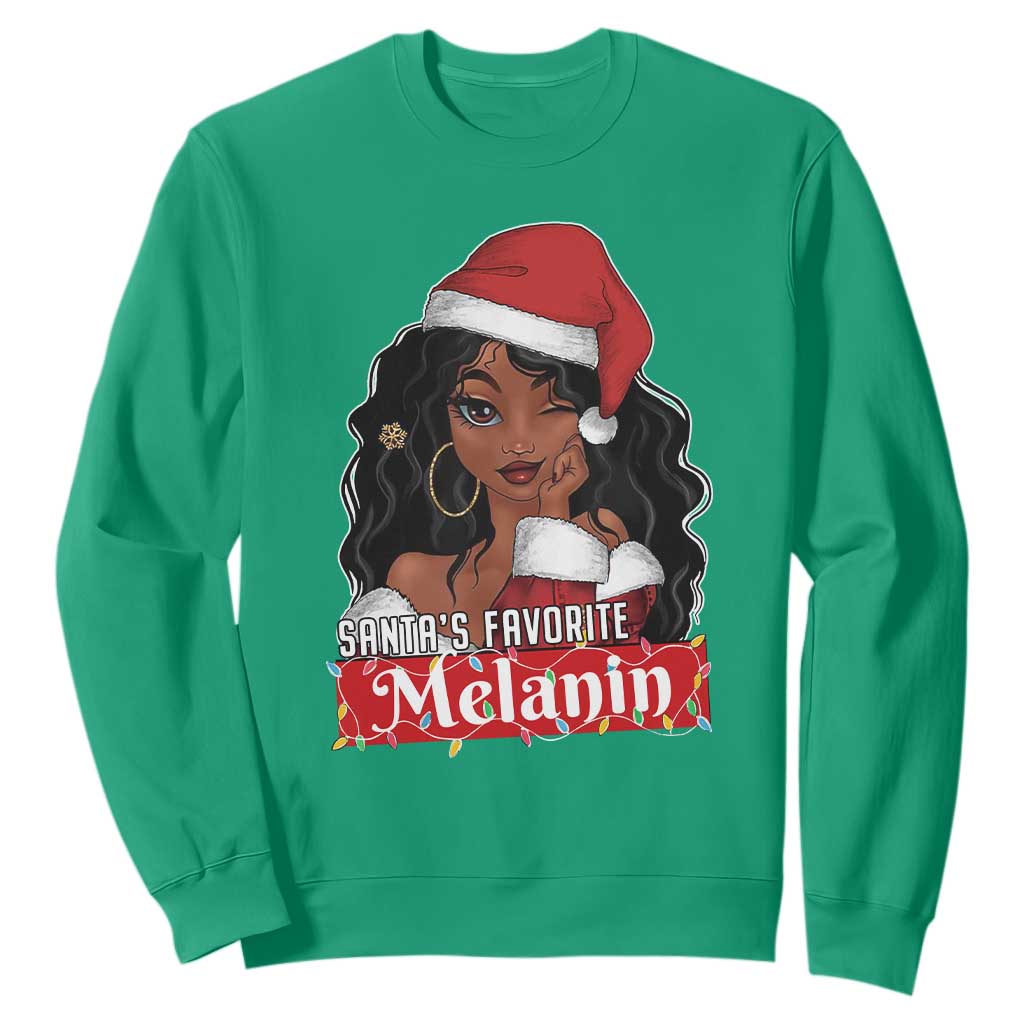 African American Christmas Sweatshirt Santa's Favorite Melanin Black Santa Girl TS11