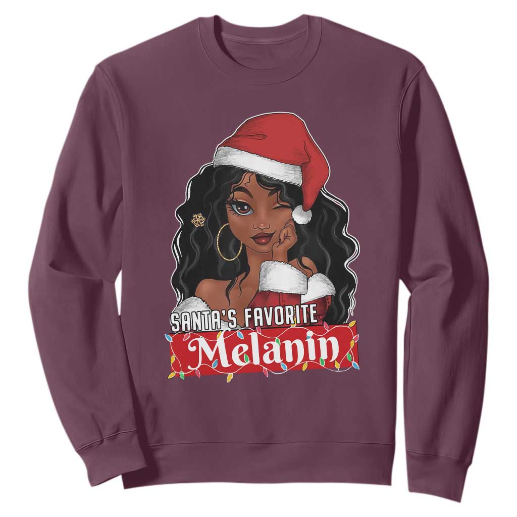 African American Christmas Sweatshirt Santa's Favorite Melanin Black Santa Girl TS11