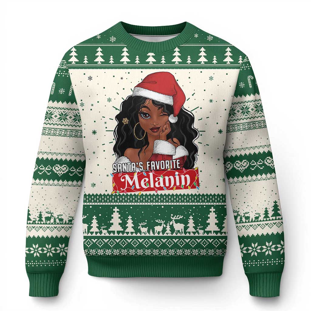 Xmas African American Ugly Christmas Sweater Santa's Favorite Melanin Black Santa Girl TS11