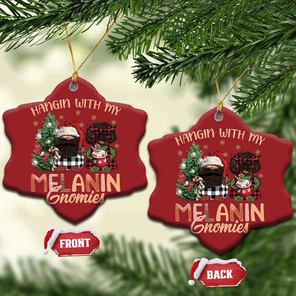 Funny African American Xmas Christmas Ornament Hangin With My Melanin Gnomies Afro Gnomes TS11