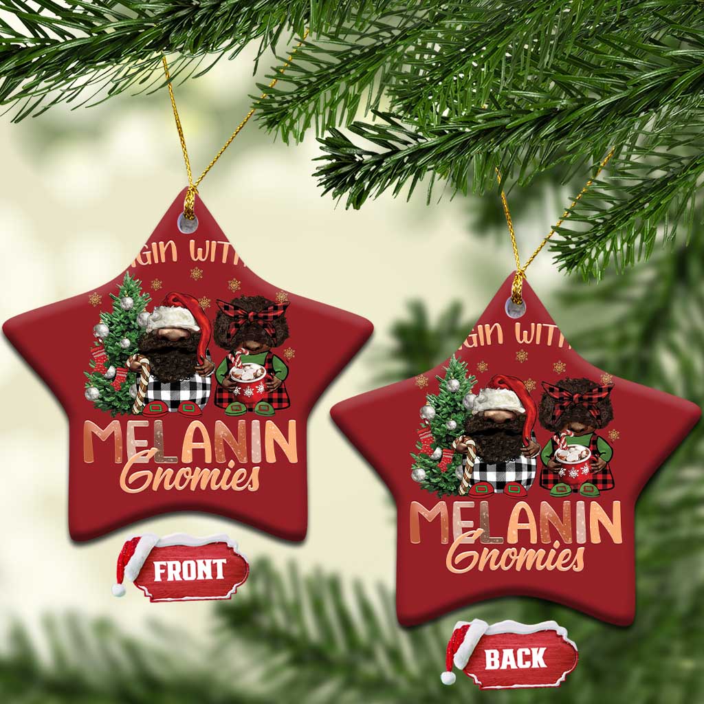 Funny African American Xmas Christmas Ornament Hangin With My Melanin Gnomies Afro Gnomes TS11