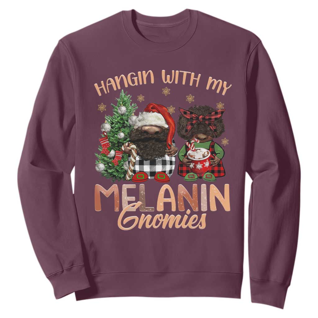 Funny Christmas African American Sweatshirt Hangin With My Melanin Gnomies Afro Gnomes TS11
