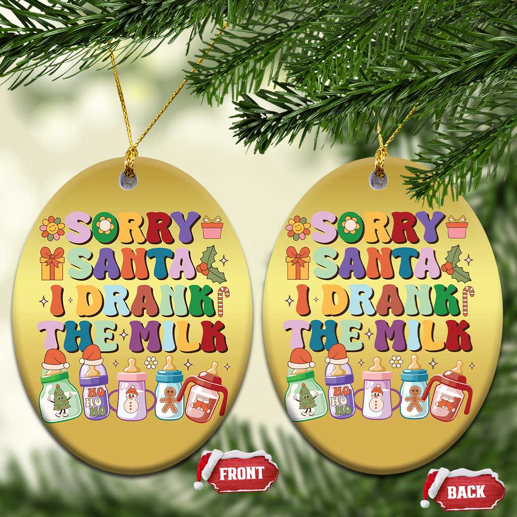 Funny First Xmas Christmas Ornament Sorry Santa I Drank The Milk Retro Baby Bottle TS11