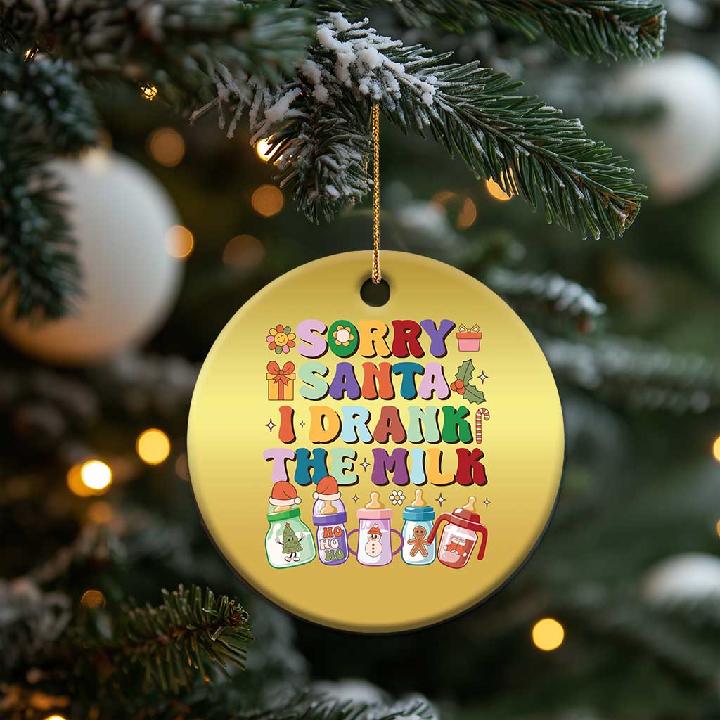 Funny First Xmas Christmas Ornament Sorry Santa I Drank The Milk Retro Baby Bottle TS11