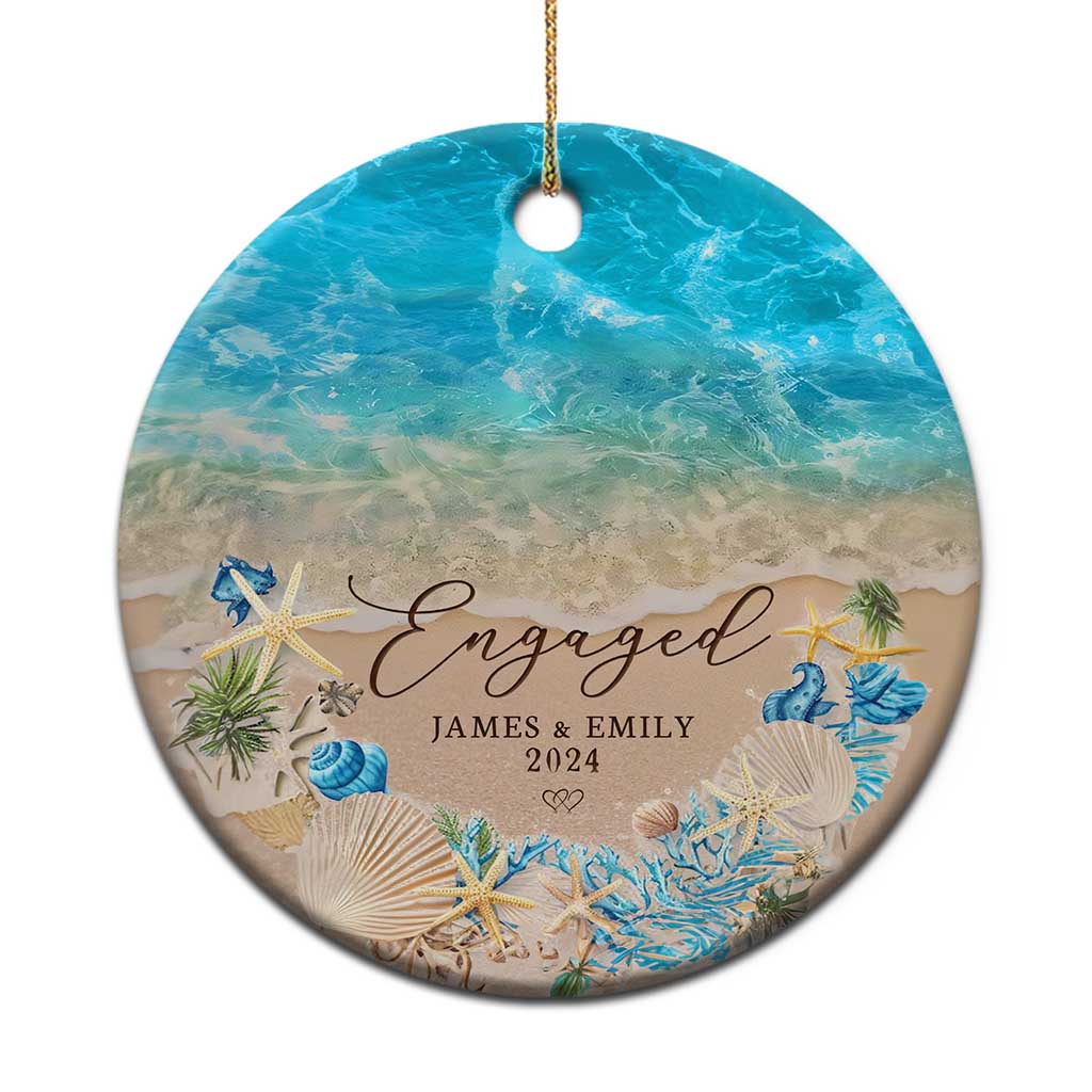 Personalized Engaged 2024 Christmas Ornament Custom Name Mr & Mrs Engagement Beach TS11