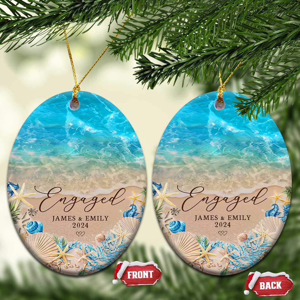 Personalized Engaged 2024 Christmas Ornament Custom Name Mr & Mrs Engagement Beach TS11