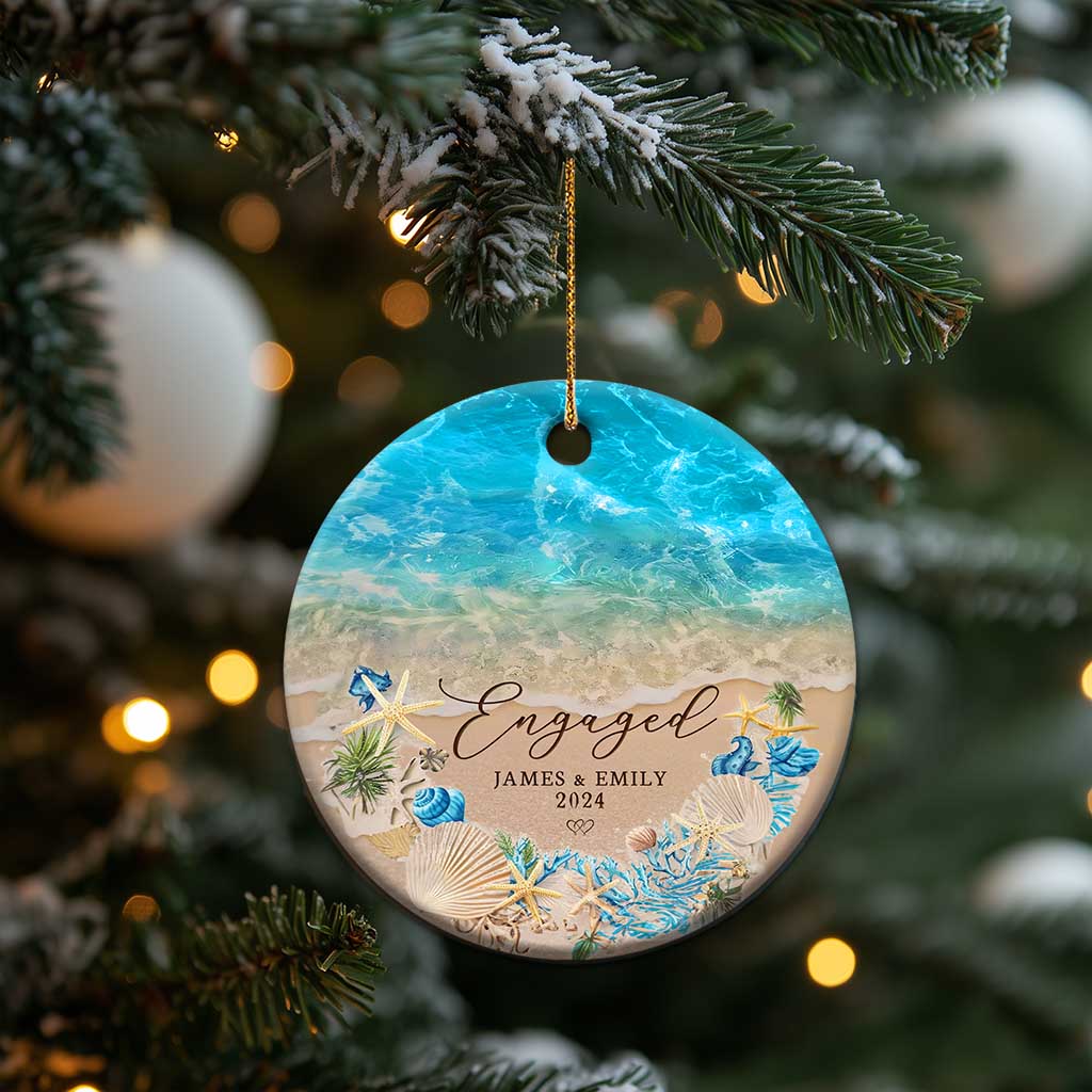 Personalized Engaged 2024 Christmas Ornament Custom Name Mr & Mrs Engagement Beach TS11