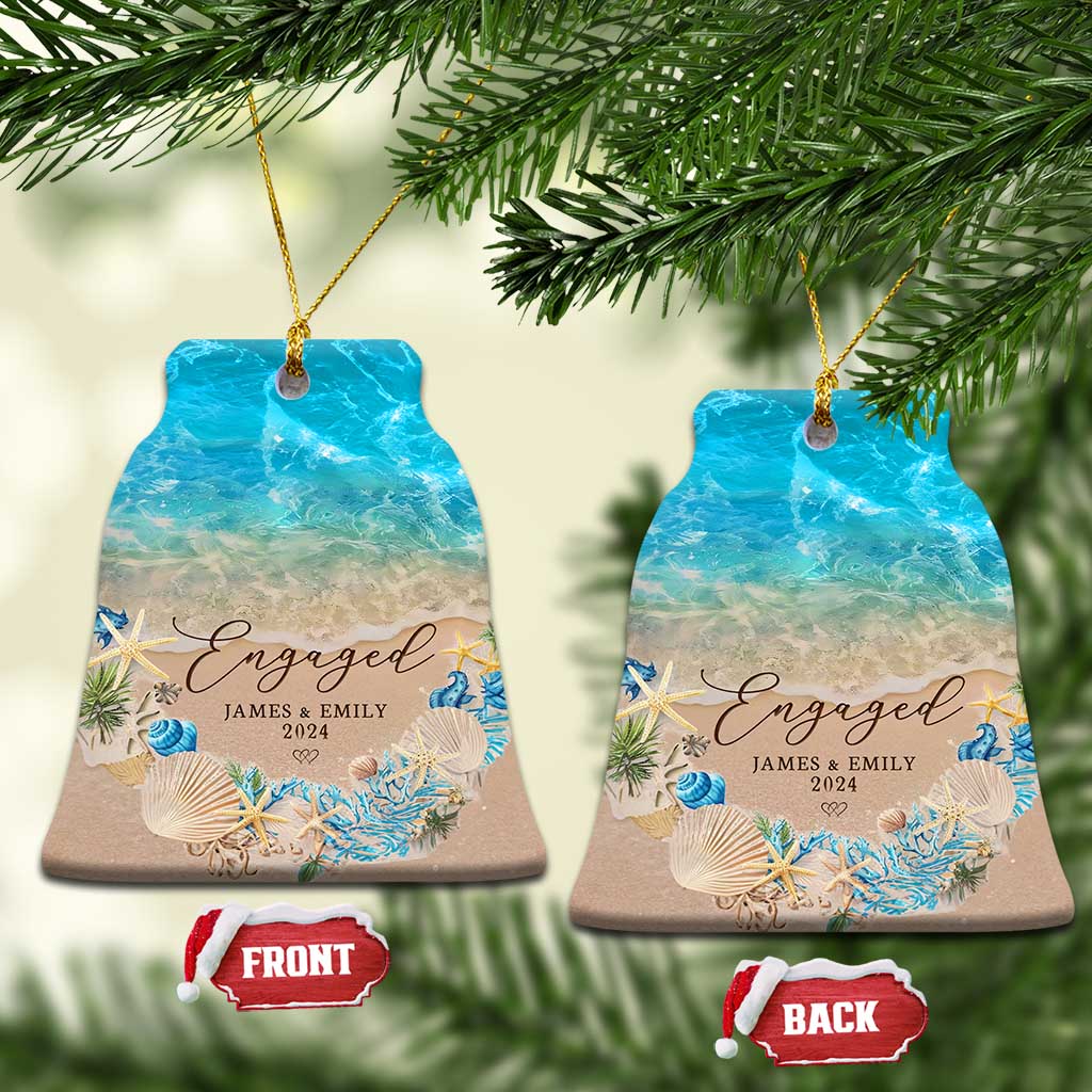 Personalized Engaged 2024 Christmas Ornament Custom Name Mr & Mrs Engagement Beach TS11