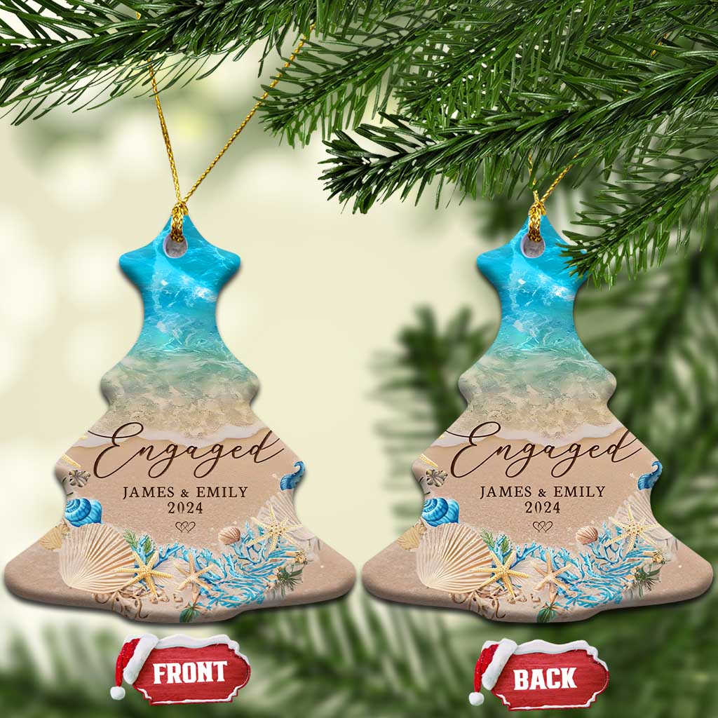 Personalized Engaged 2024 Christmas Ornament Custom Name Mr & Mrs Engagement Beach TS11