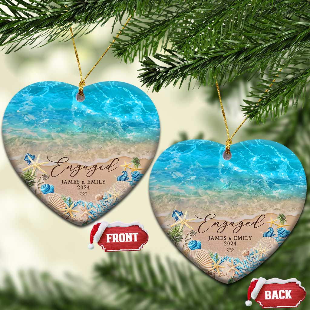 Personalized Engaged 2024 Christmas Ornament Custom Name Mr & Mrs Engagement Beach TS11