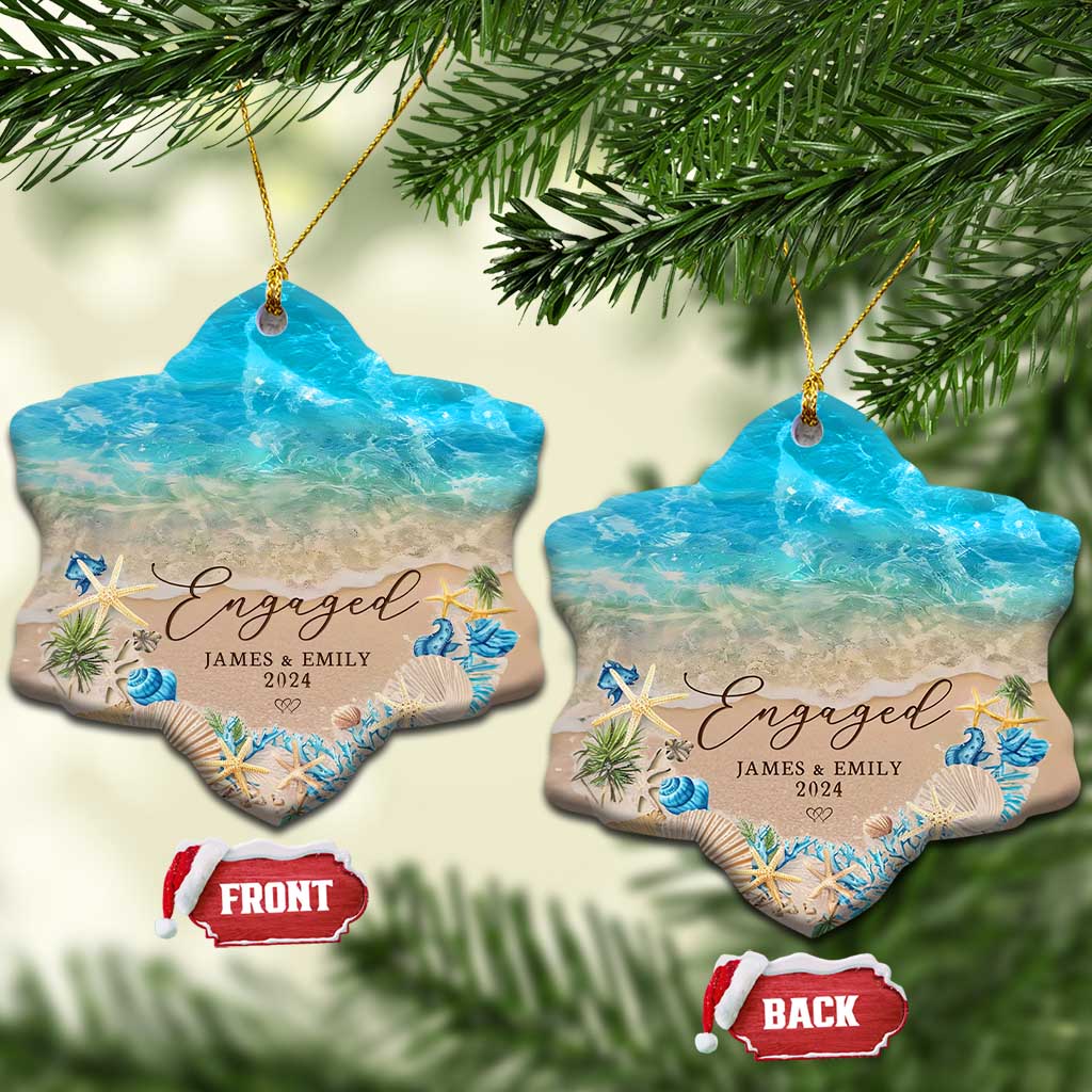 Personalized Engaged 2024 Christmas Ornament Custom Name Mr & Mrs Engagement Beach TS11