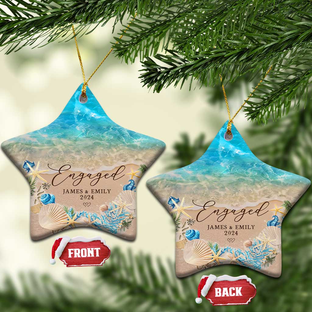 Personalized Engaged 2024 Christmas Ornament Custom Name Mr & Mrs Engagement Beach TS11