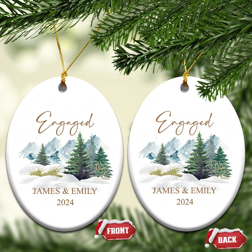 Personalized Engaged 2024 Christmas Ornament Custom Name Mr & Mrs Engagement Snow Forest TS11