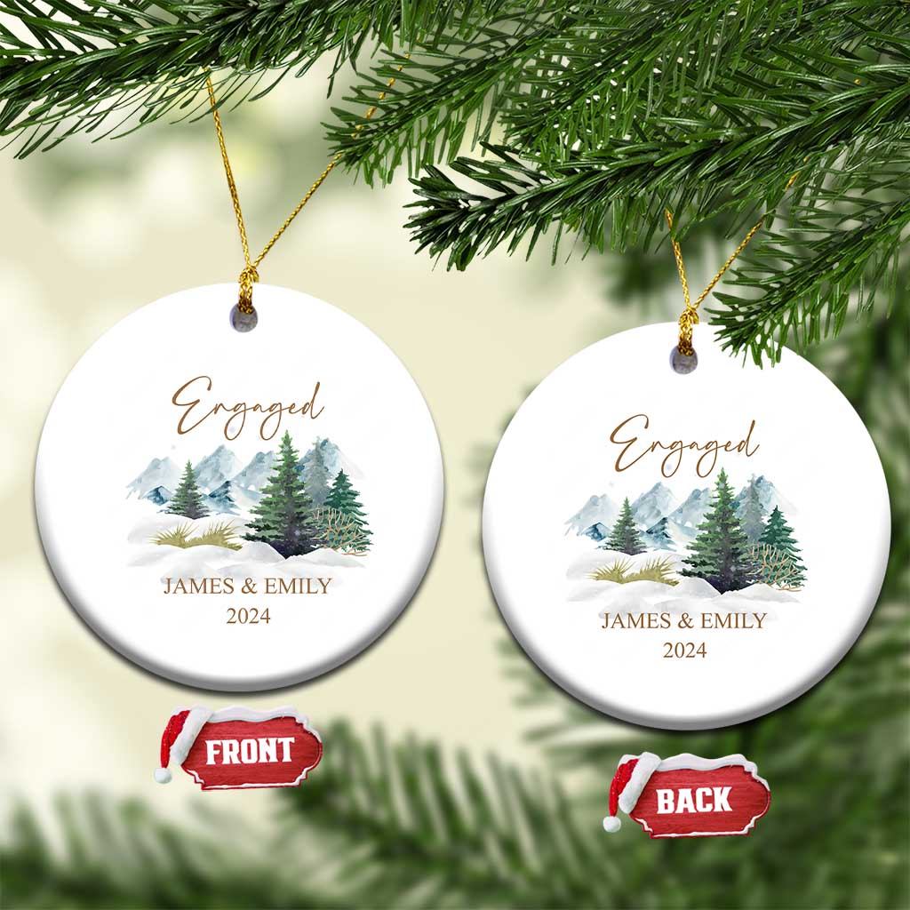 Personalized Engaged 2024 Christmas Ornament Custom Name Mr & Mrs Engagement Snow Forest TS11