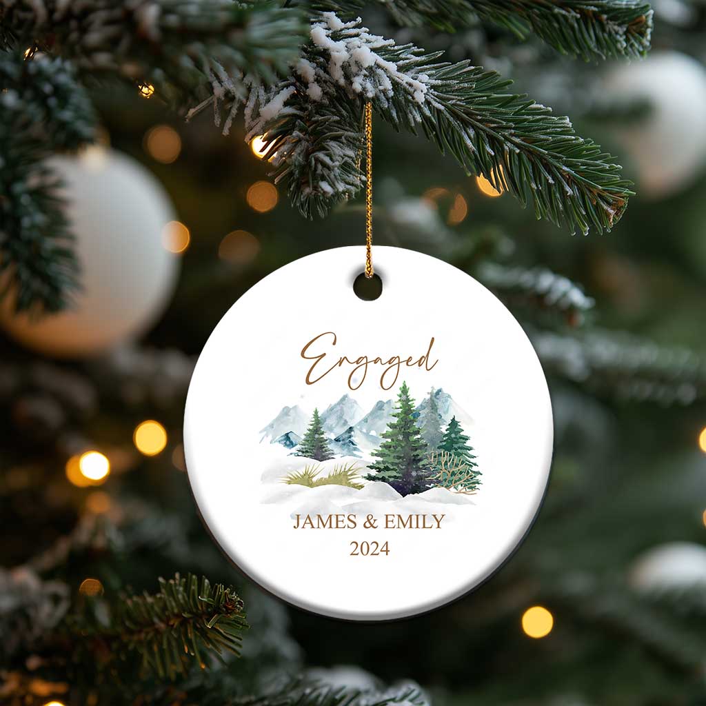 Personalized Engaged 2024 Christmas Ornament Custom Name Mr & Mrs Engagement Snow Forest TS11