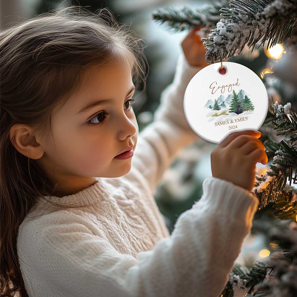 Personalized Engaged 2024 Christmas Ornament Custom Name Mr & Mrs Engagement Snow Forest TS11