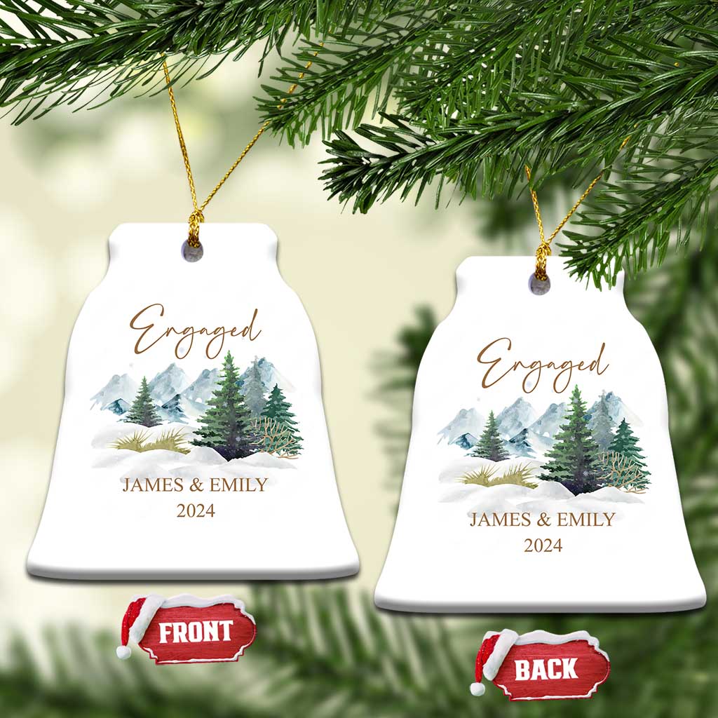 Personalized Engaged 2024 Christmas Ornament Custom Name Mr & Mrs Engagement Snow Forest TS11