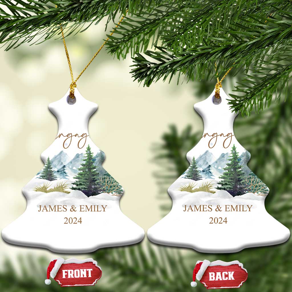 Personalized Engaged 2024 Christmas Ornament Custom Name Mr & Mrs Engagement Snow Forest TS11