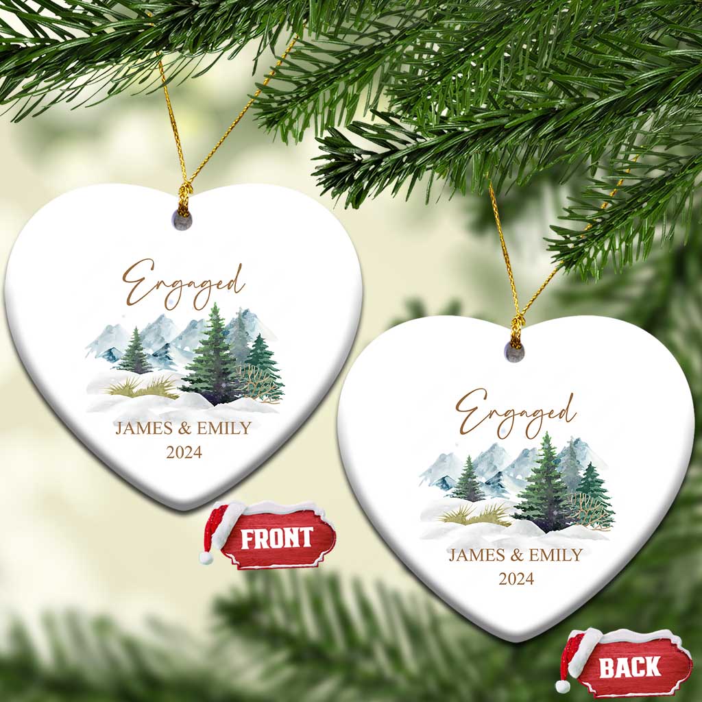 Personalized Engaged 2024 Christmas Ornament Custom Name Mr & Mrs Engagement Snow Forest TS11