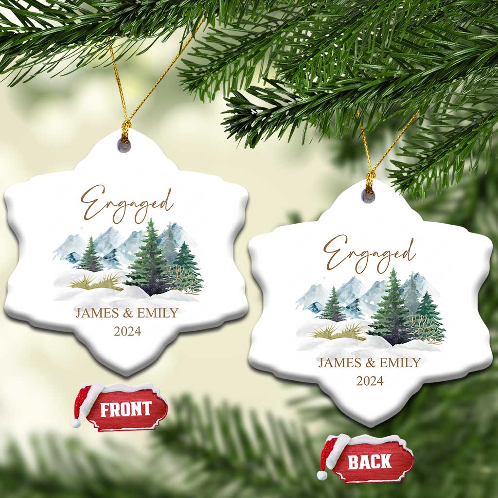 Personalized Engaged 2024 Christmas Ornament Custom Name Mr & Mrs Engagement Snow Forest TS11