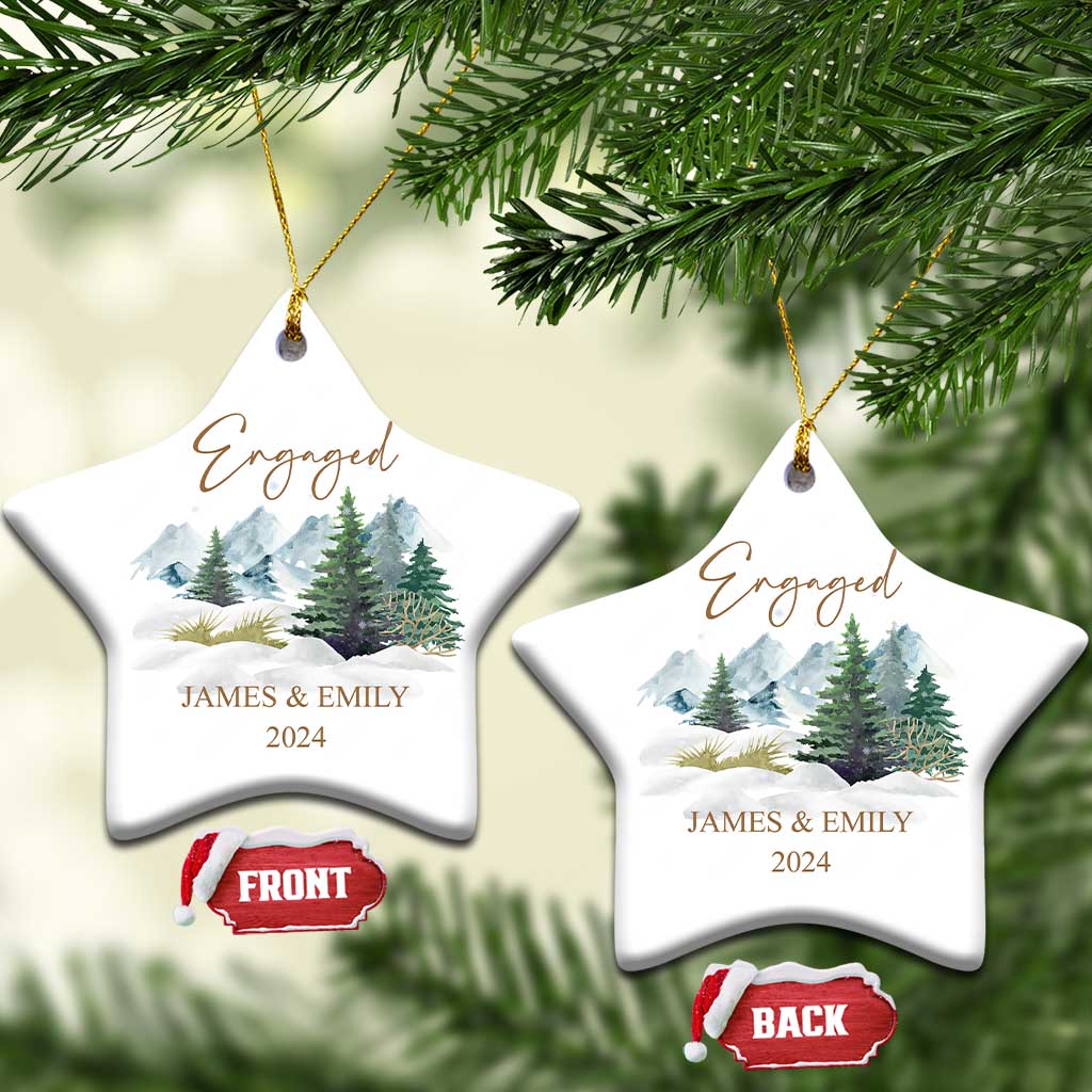Personalized Engaged 2024 Christmas Ornament Custom Name Mr & Mrs Engagement Snow Forest TS11
