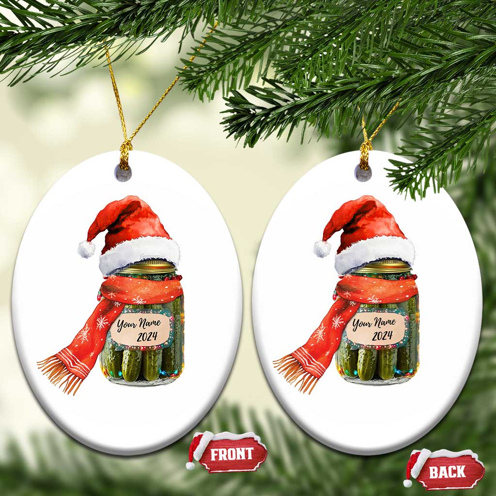 Personalized Xmas Pickle 2024 Christmas Ornament Custom Name Pickle Jar Santa Hat TS11
