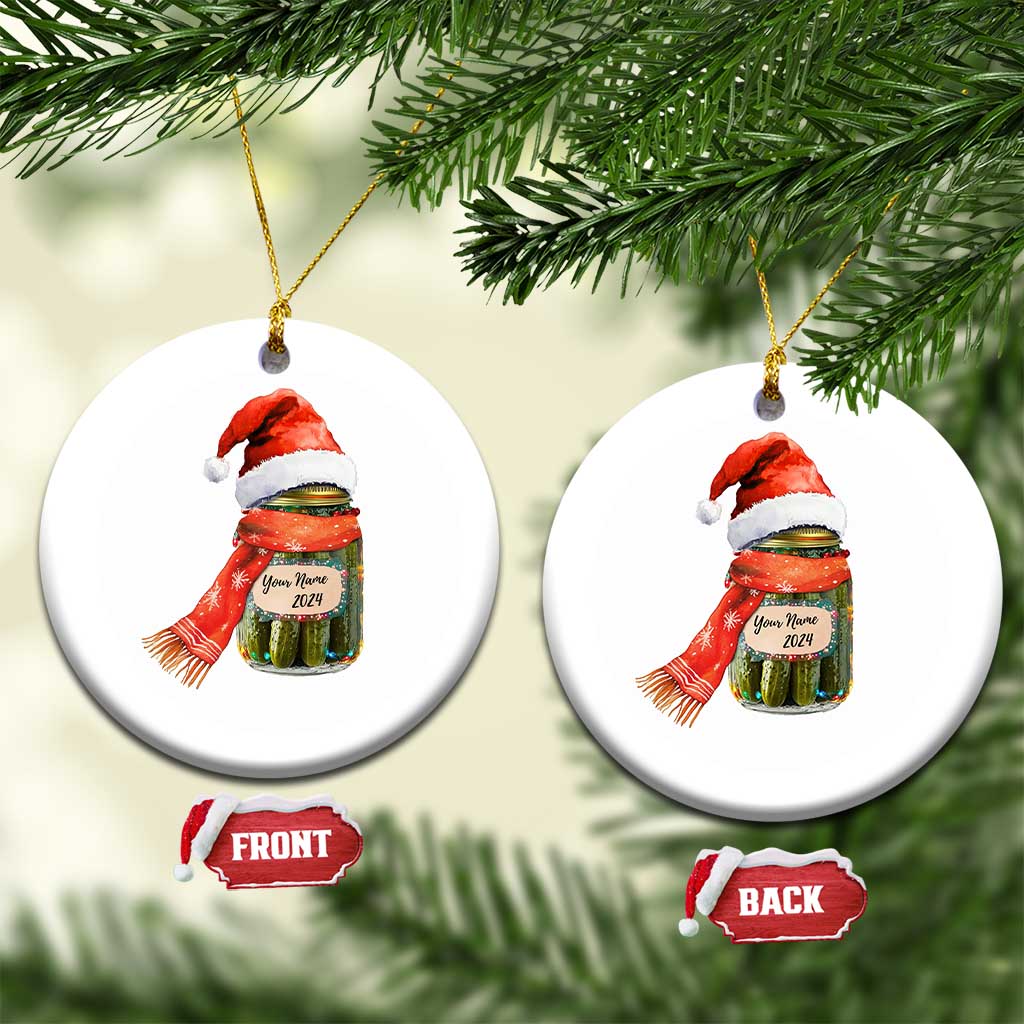 Personalized Xmas Pickle 2024 Christmas Ornament Custom Name Pickle Jar Santa Hat TS11