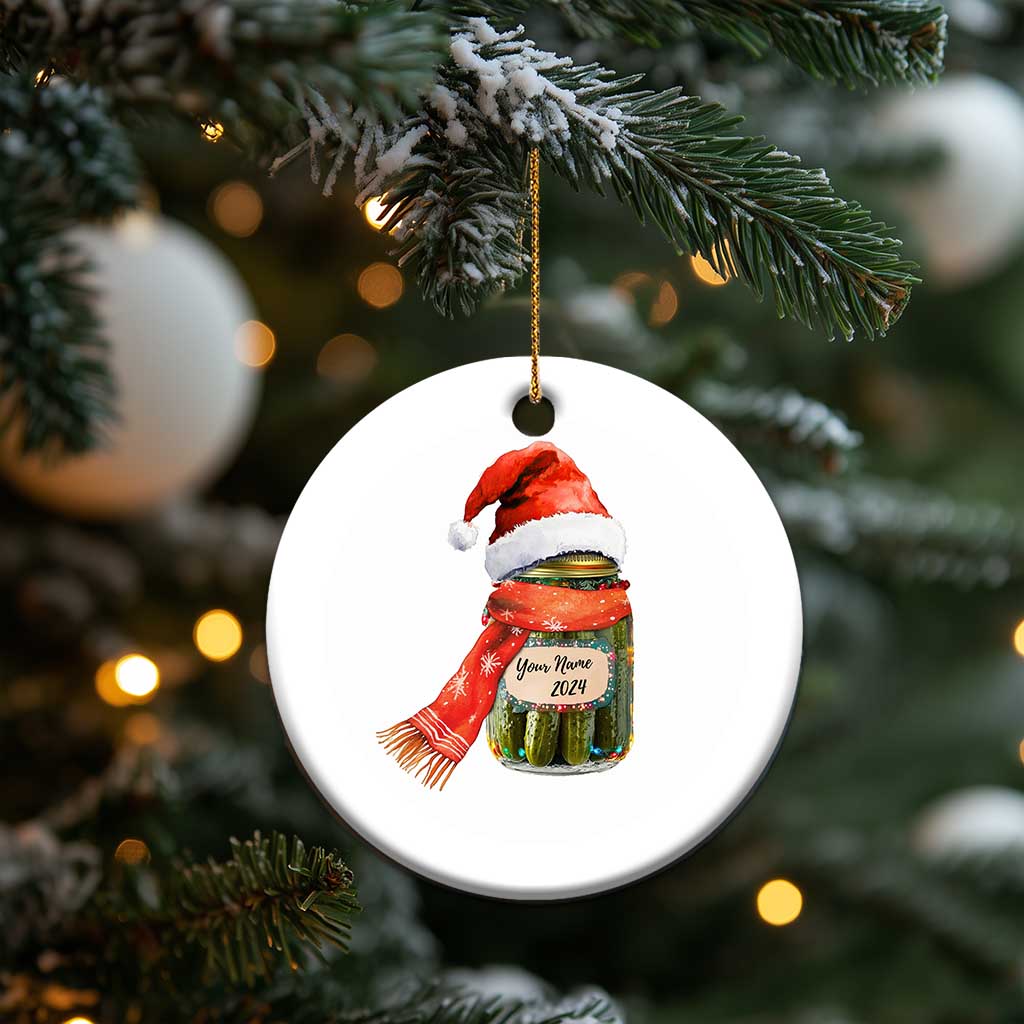 Personalized Xmas Pickle 2024 Christmas Ornament Custom Name Pickle Jar Santa Hat TS11