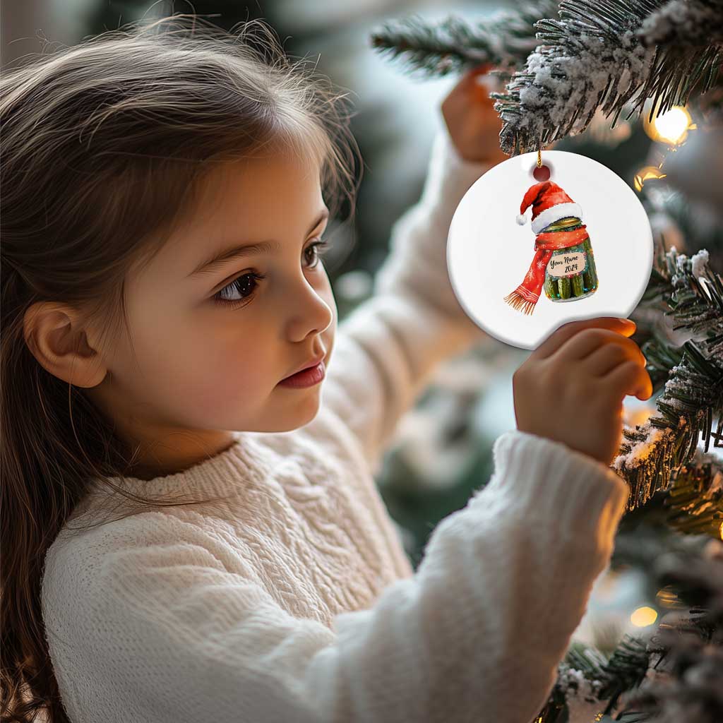 Personalized Xmas Pickle 2024 Christmas Ornament Custom Name Pickle Jar Santa Hat TS11