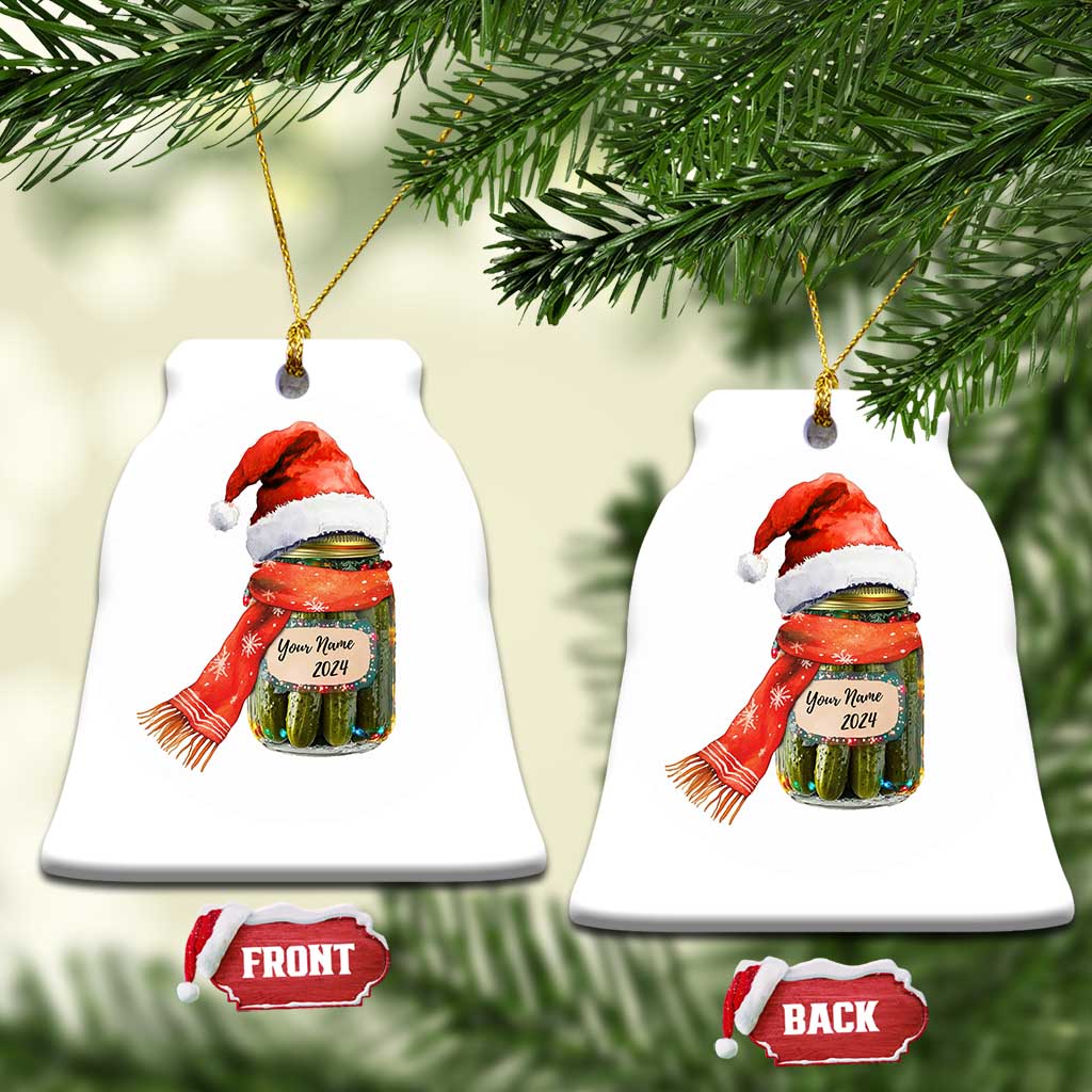 Personalized Xmas Pickle 2024 Christmas Ornament Custom Name Pickle Jar Santa Hat TS11