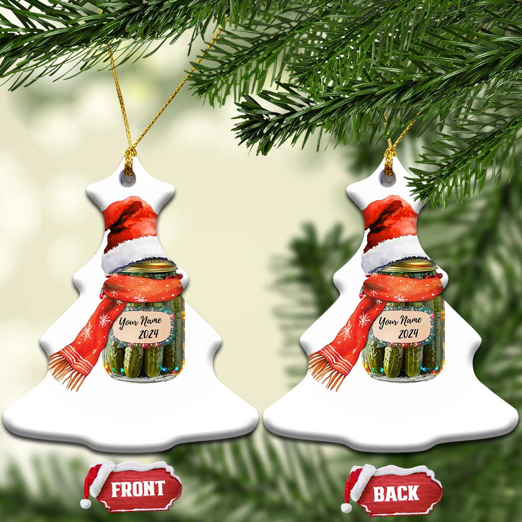 Personalized Xmas Pickle 2024 Christmas Ornament Custom Name Pickle Jar Santa Hat TS11