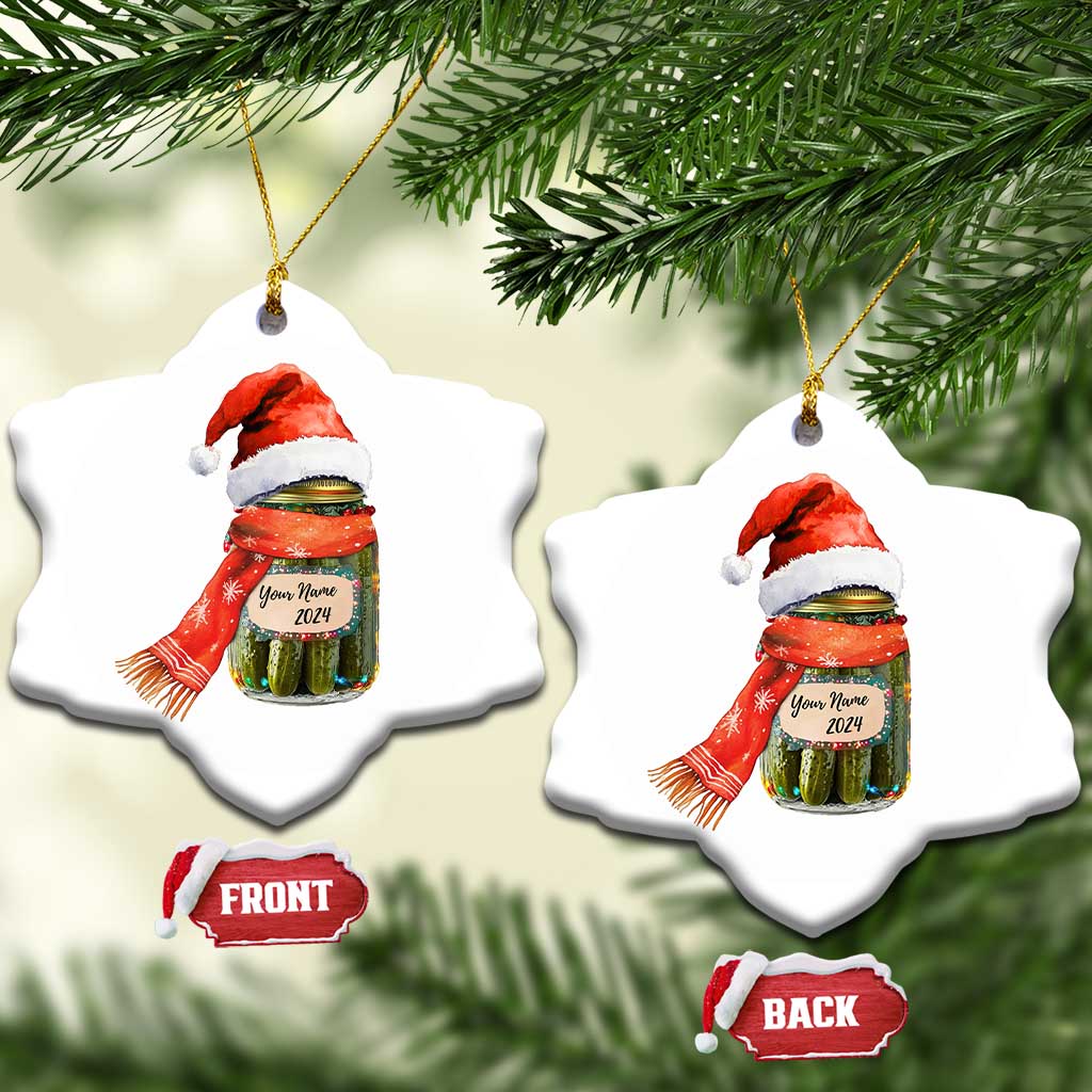 Personalized Xmas Pickle 2024 Christmas Ornament Custom Name Pickle Jar Santa Hat TS11