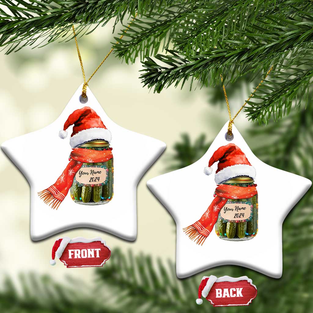 Personalized Xmas Pickle 2024 Christmas Ornament Custom Name Pickle Jar Santa Hat TS11