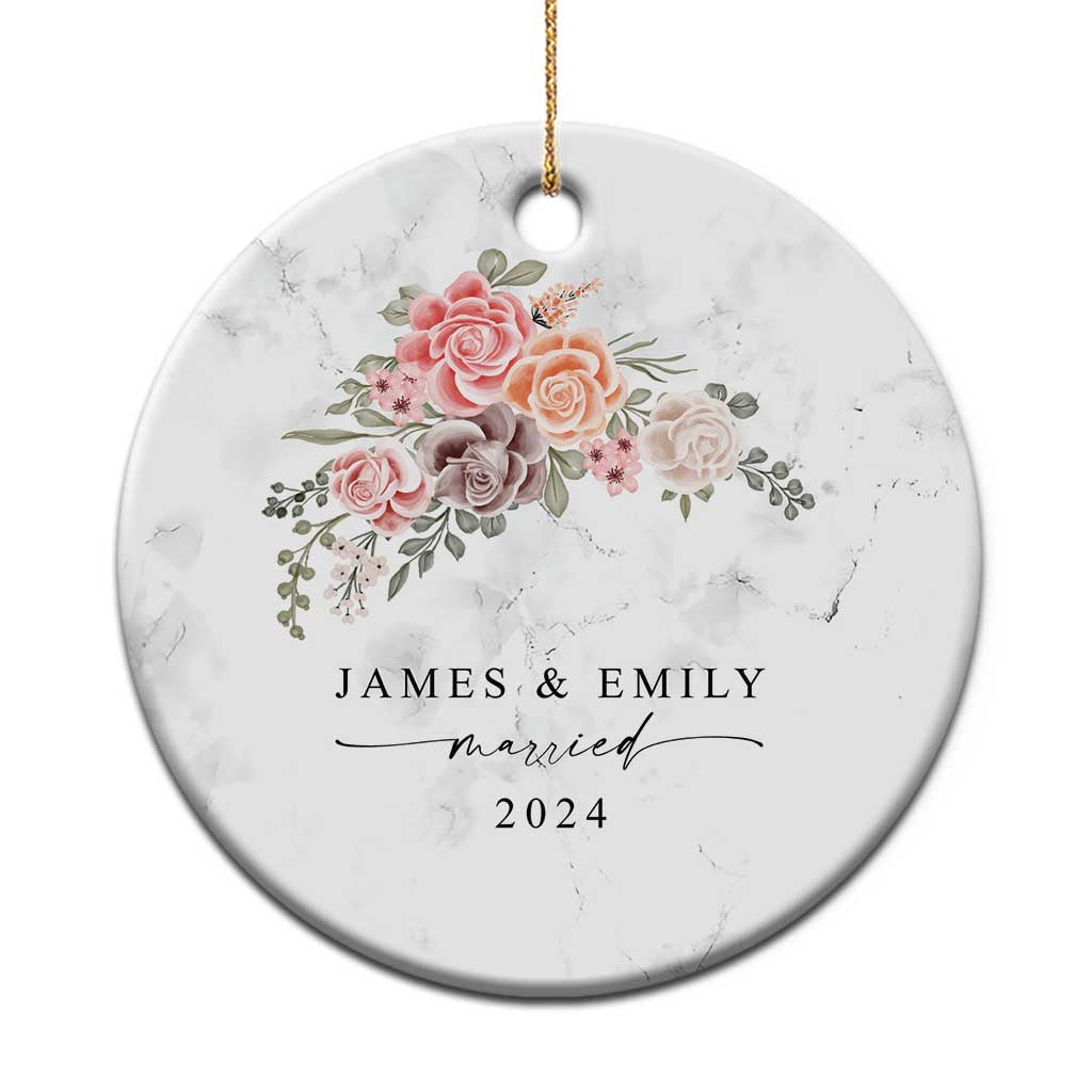 Personalized First Christmas Married 2024 Christmas Ornament Custom Name Couple Vintage Rose Flowers TS11