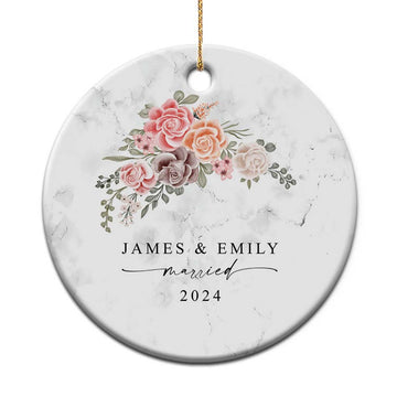 Personalized First Christmas Married 2024 Christmas Ornament Custom Name Couple Vintage Rose Flowers TS11