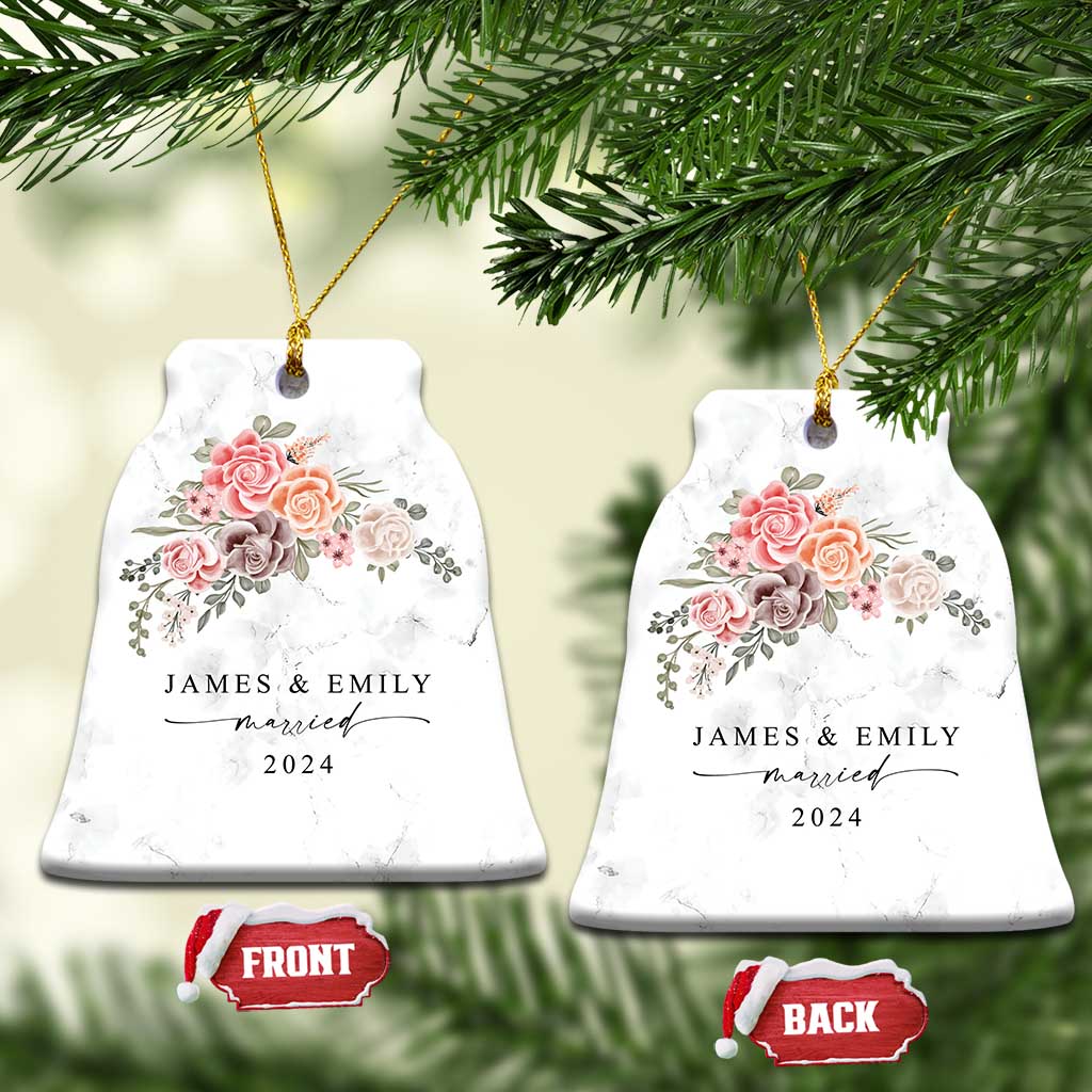 Personalized First Christmas Married 2024 Christmas Ornament Custom Name Couple Vintage Rose Flowers TS11