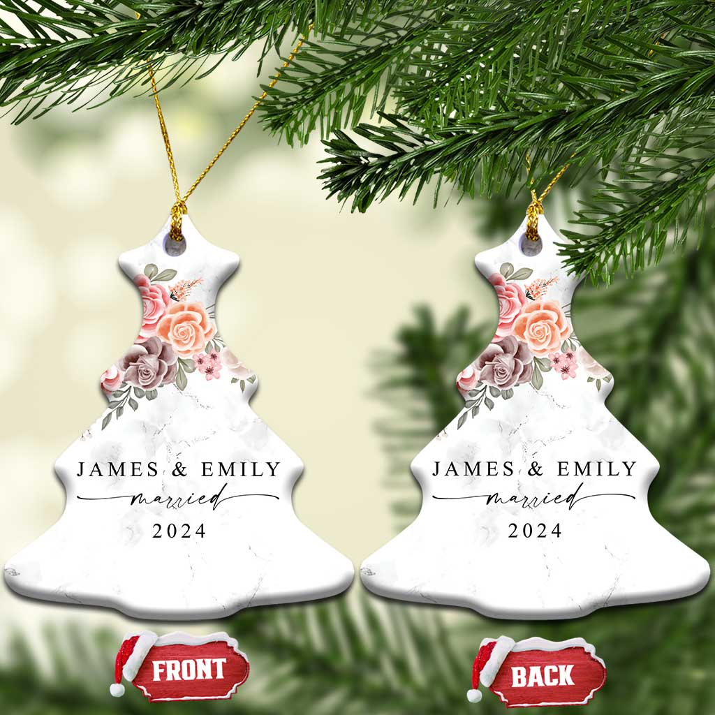 Personalized First Christmas Married 2024 Christmas Ornament Custom Name Couple Vintage Rose Flowers TS11