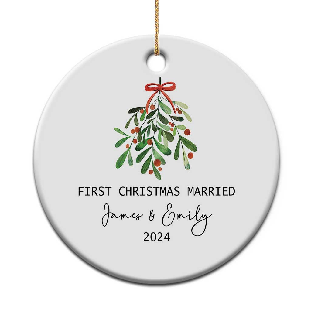 Personalized First Christmas Married 2024 Christmas Ornament Custom Name Couple Xmas Mistletoe TS11