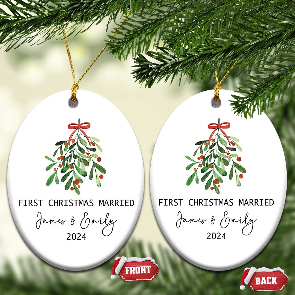 Personalized First Christmas Married 2024 Christmas Ornament Custom Name Couple Xmas Mistletoe TS11