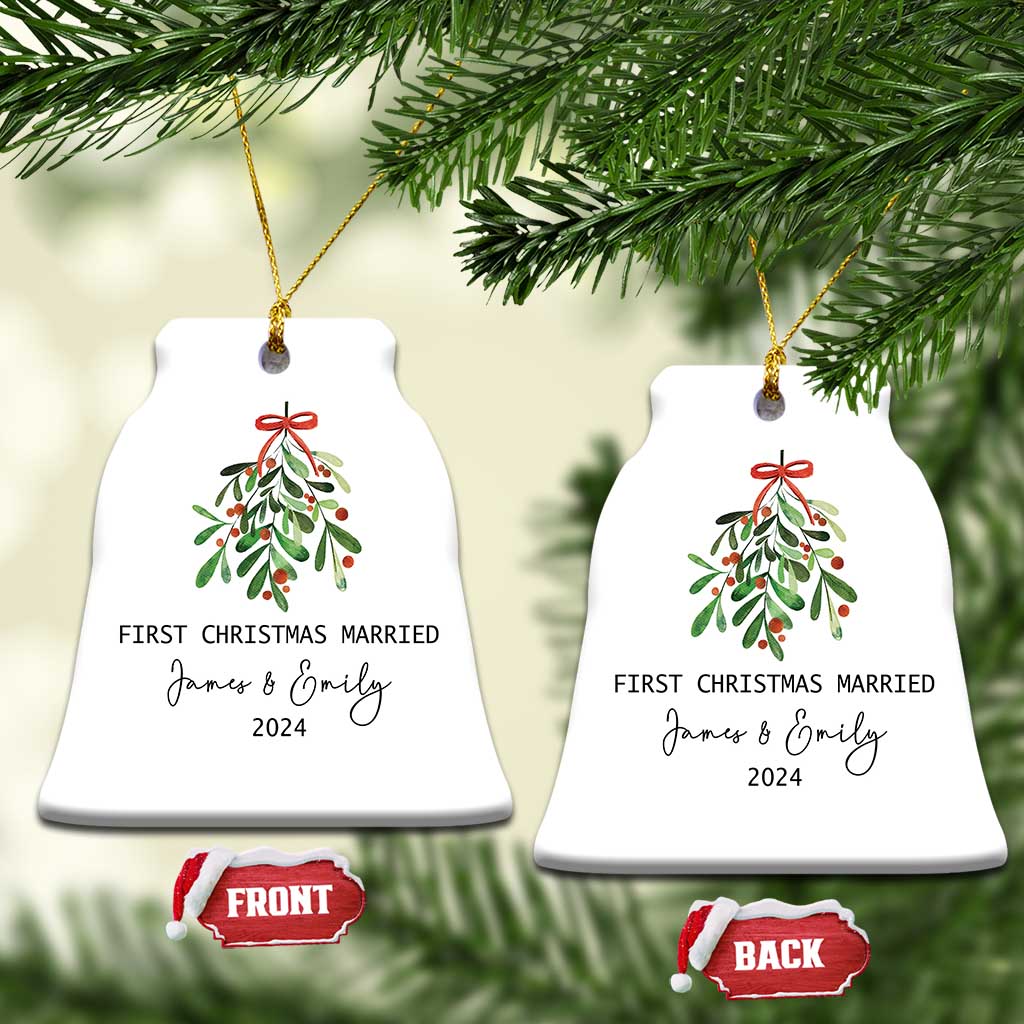 Personalized First Christmas Married 2024 Christmas Ornament Custom Name Couple Xmas Mistletoe TS11