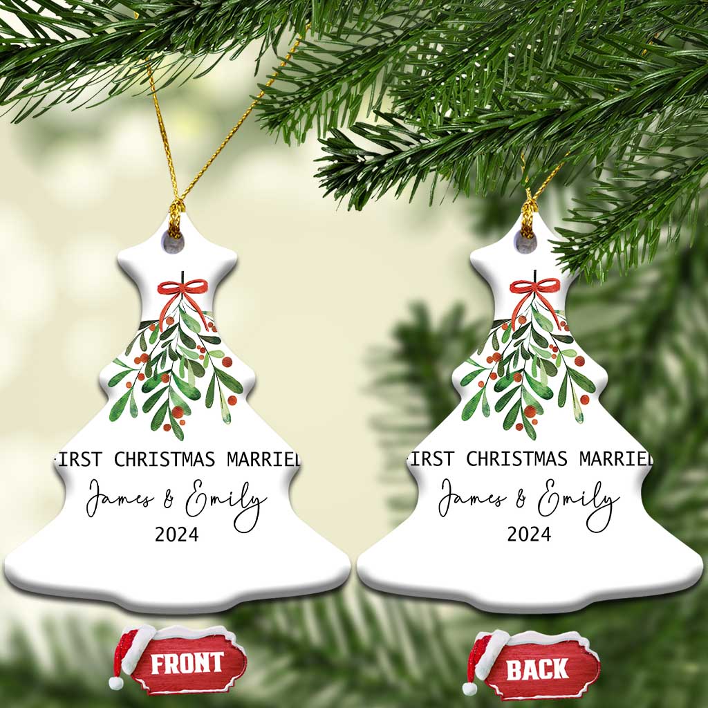 Personalized First Christmas Married 2024 Christmas Ornament Custom Name Couple Xmas Mistletoe TS11