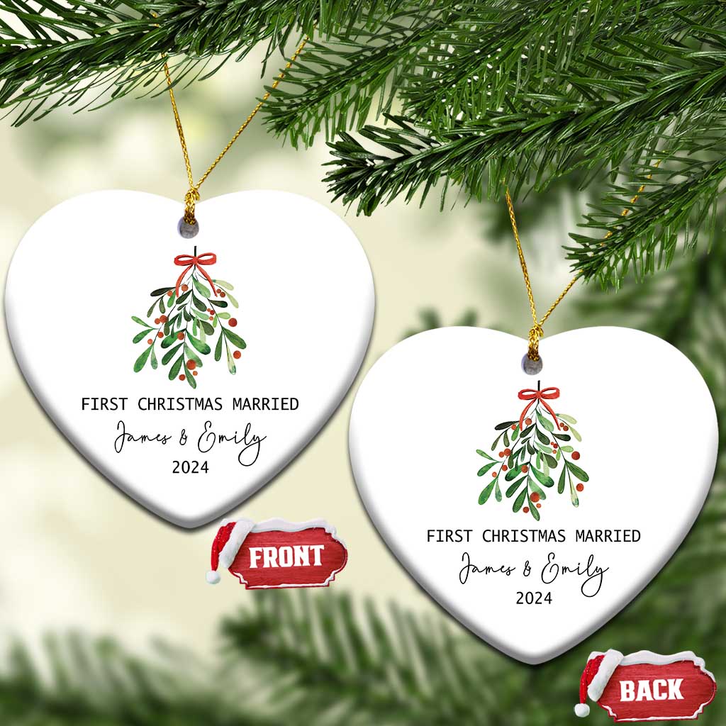 Personalized First Christmas Married 2024 Christmas Ornament Custom Name Couple Xmas Mistletoe TS11