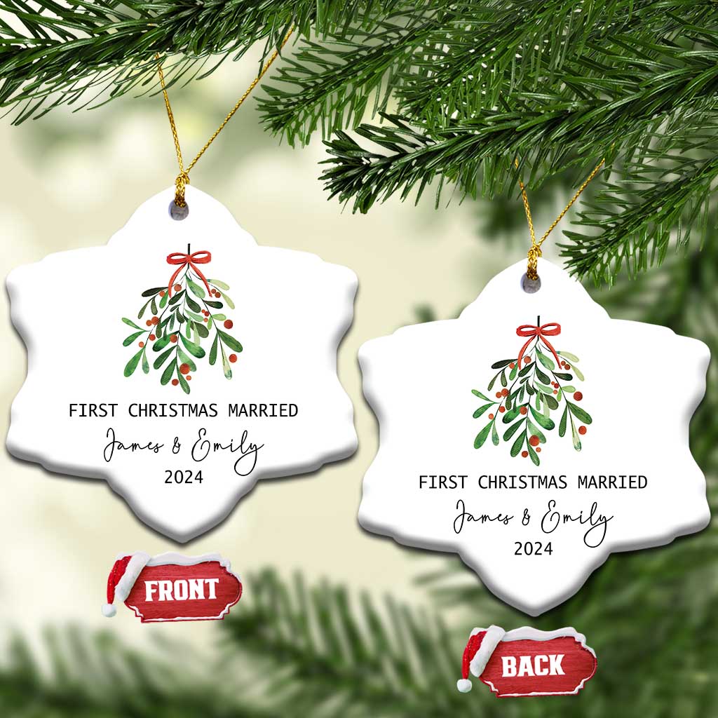 Personalized First Christmas Married 2024 Christmas Ornament Custom Name Couple Xmas Mistletoe TS11