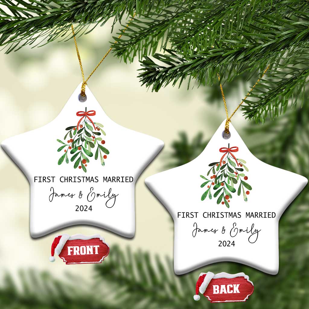 Personalized First Christmas Married 2024 Christmas Ornament Custom Name Couple Xmas Mistletoe TS11