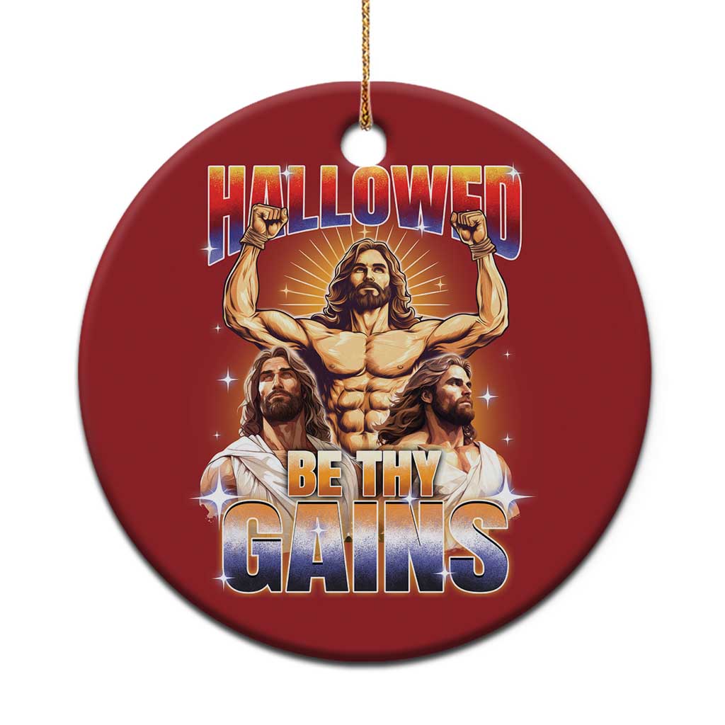 Funny Muscle Jesus Workout Christmas Ornament Hallowed Be Thy Gains Weightlifting Humor TS11