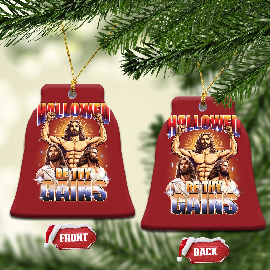 Funny Muscle Jesus Workout Christmas Ornament Hallowed Be Thy Gains Weightlifting Humor TS11
