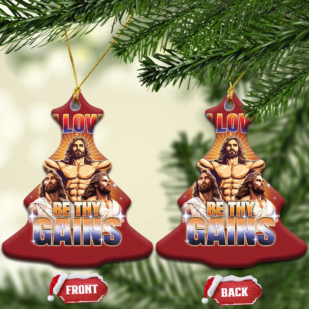 Funny Muscle Jesus Workout Christmas Ornament Hallowed Be Thy Gains Weightlifting Humor TS11