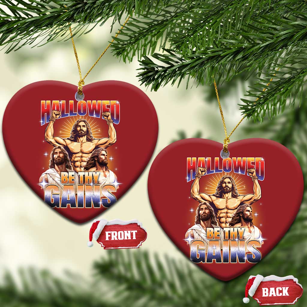 Funny Muscle Jesus Workout Christmas Ornament Hallowed Be Thy Gains Weightlifting Humor TS11